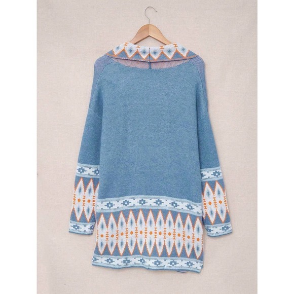 boho aztec print oversized long Open Front Cardigan sweater - Picture 7 of 8